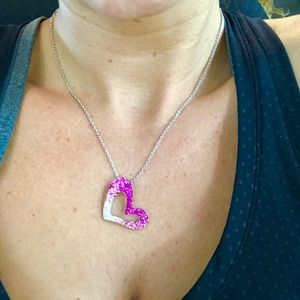 Preciosa Crystal Pink and White Heart Pendant neck
